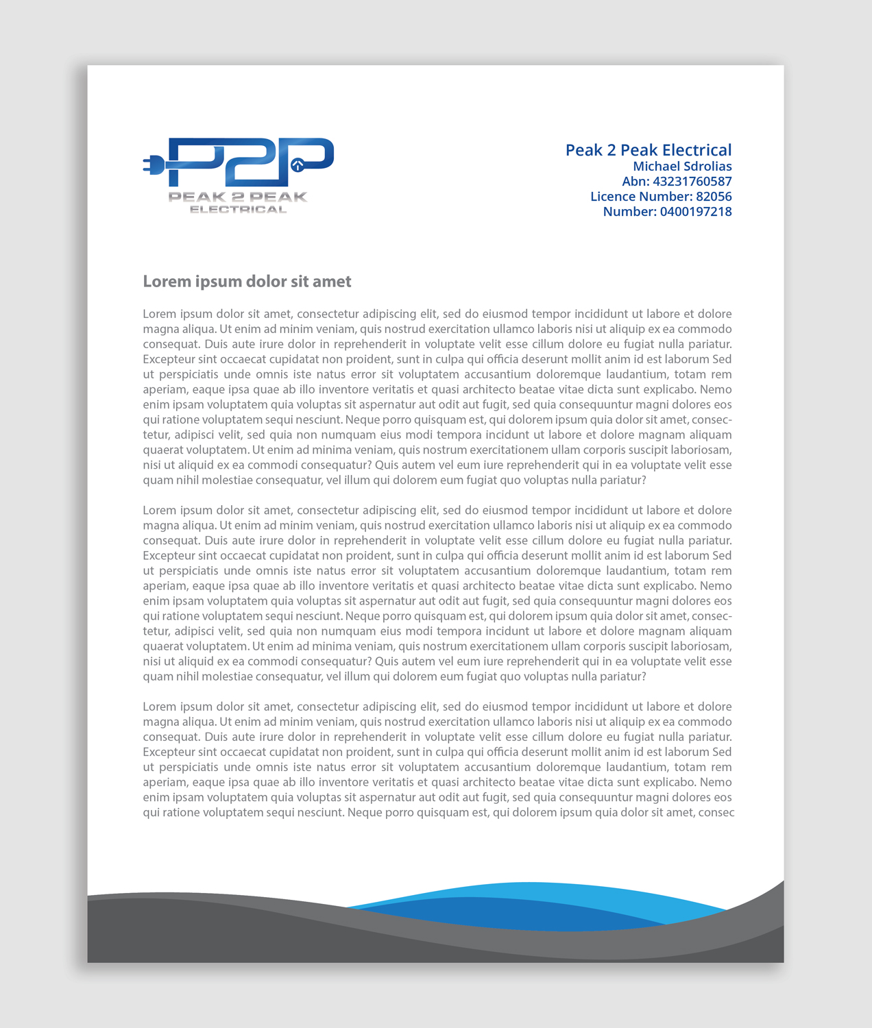 Letterhead Design by AbyJohns for Peak 2 Peak Electrical  | Design #14621888