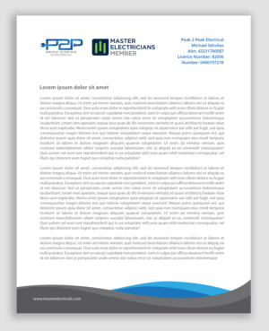 Letterhead Design by AbyJohns for Peak 2 Peak Electrical  | Design: #14643655