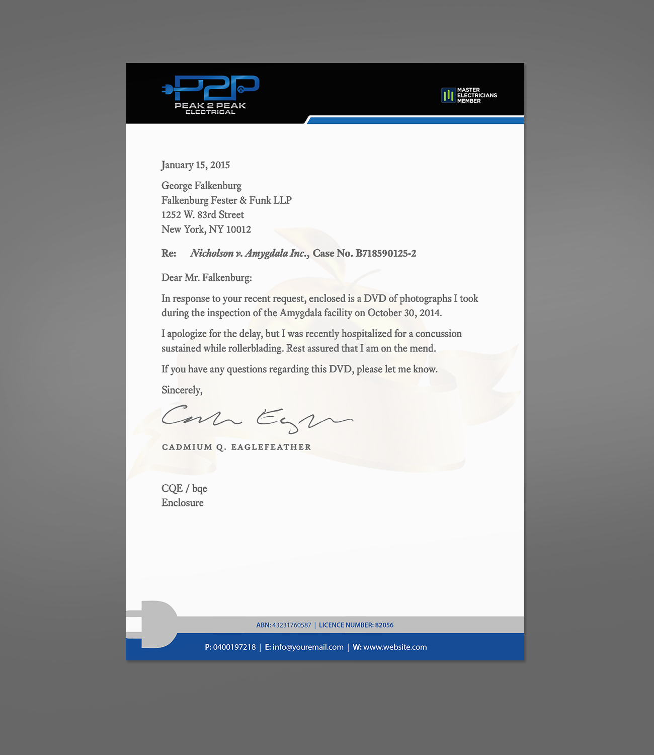 Letterhead Design by Creations Box 2015 for Peak 2 Peak Electrical  | Design #14653561