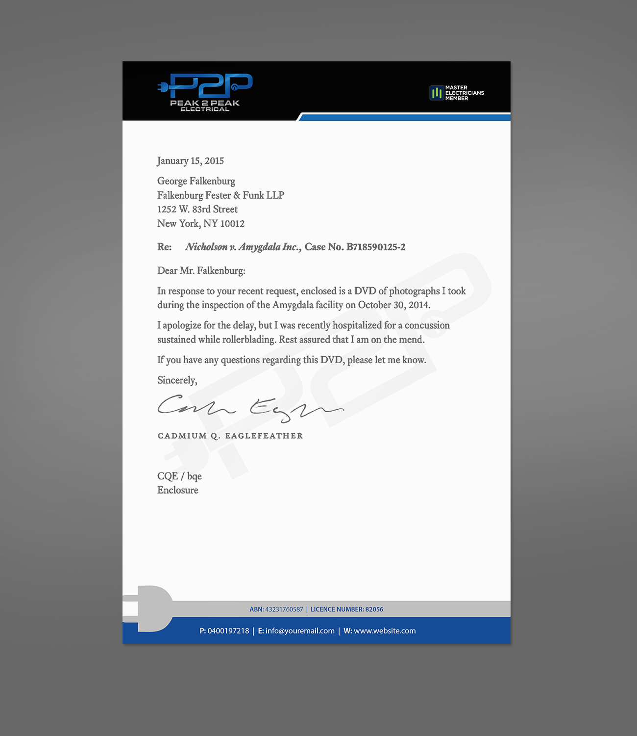 Letterhead Design by Creations Box 2015 for Peak 2 Peak Electrical  | Design: #14653587