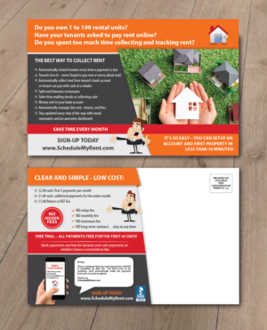 Jumbo postcard for Landlord/Tenant reminder and payment service | Postcard Design by alex989