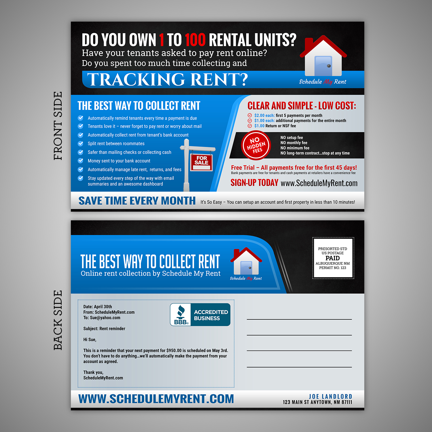 Postkarten-Design von SAI DESIGNS für ScheduleMyRent, Inc. | Design #14799636