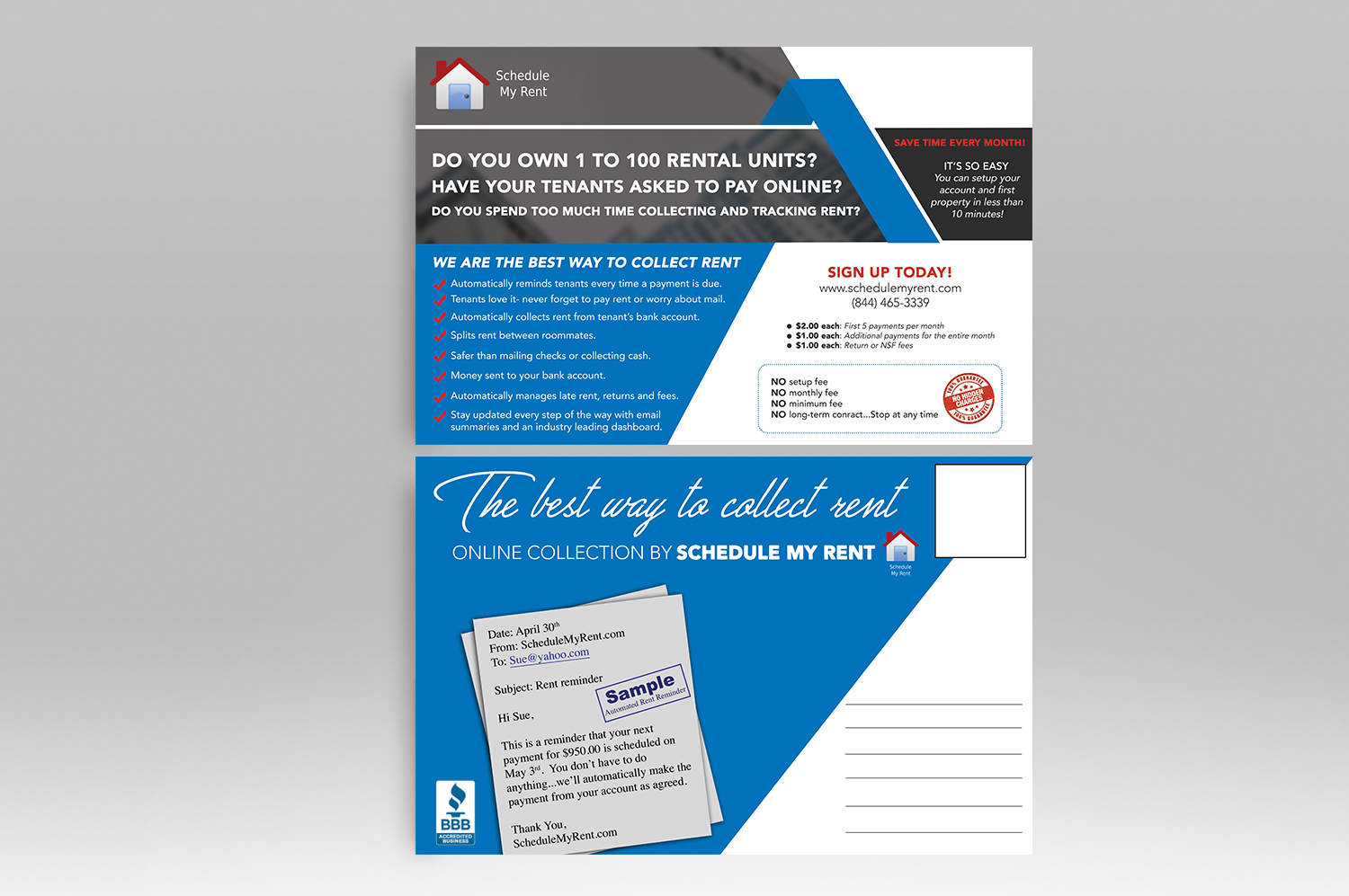 Postcard Design by Luniere Designs for ScheduleMyRent, Inc. | Design #14858683
