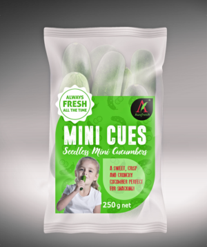 Mini Cues (Mini Cucumbers) packaging artwork (design) | Diseño de Empaque por GRAFANNA