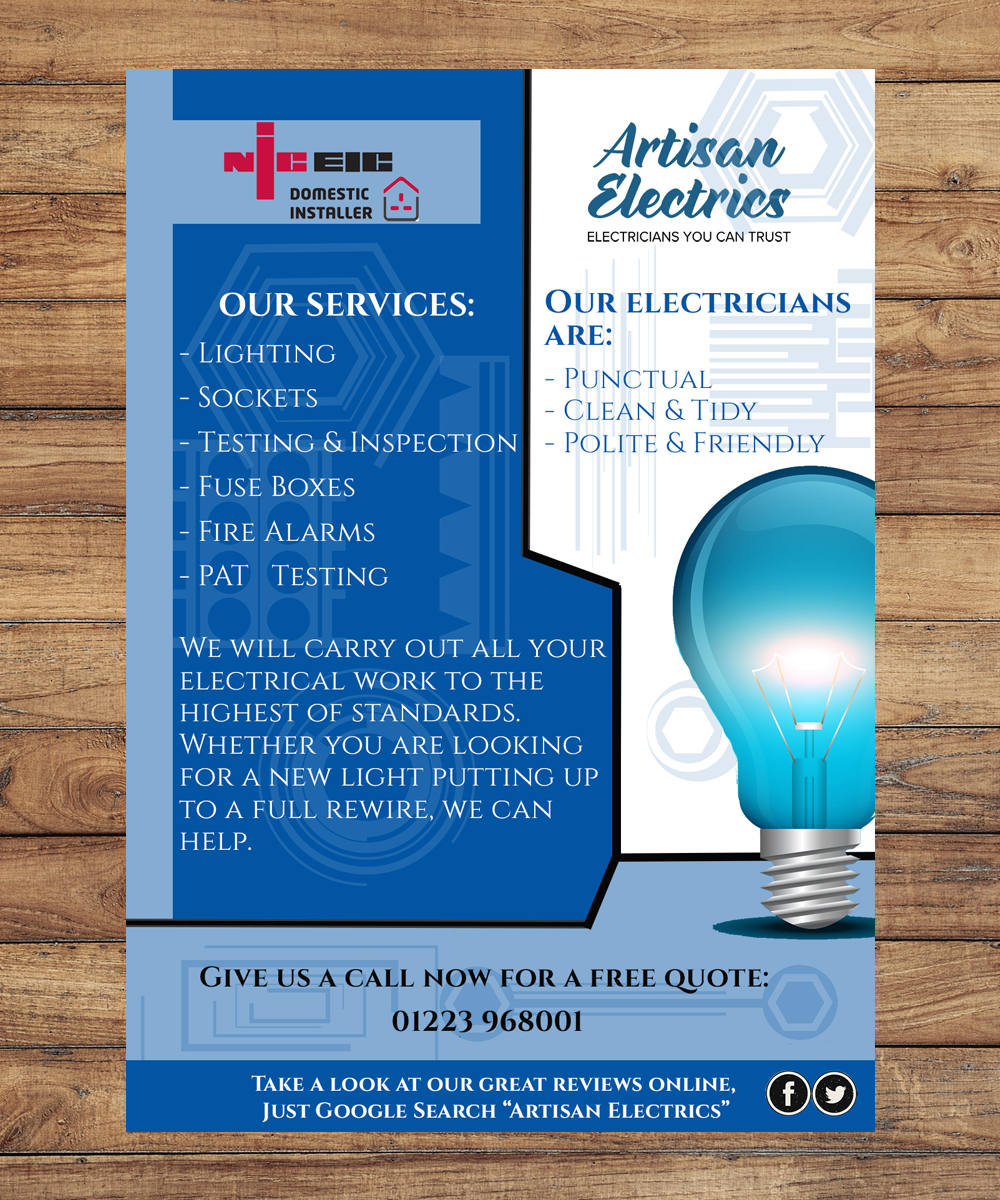 Flyer Design by Mieta for Artisan Electrics | Design #14757211