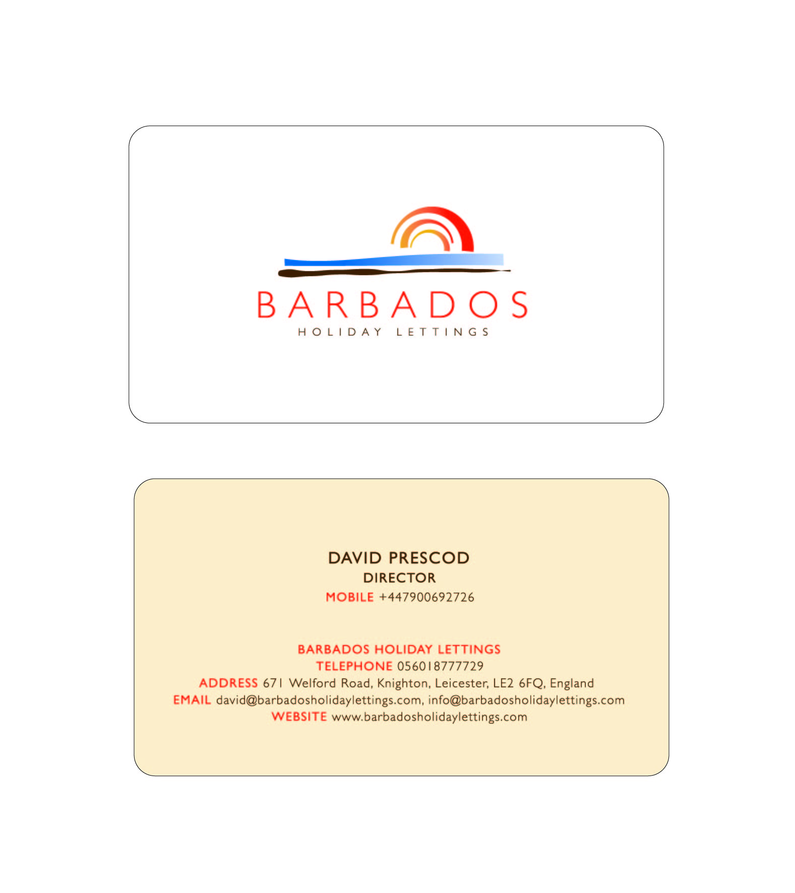 Business Card Design by Rising Sun for Barbados Holiday Lettings | Design #962