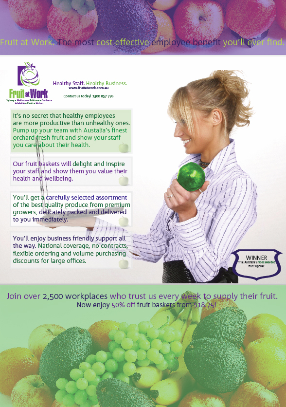 Advertisement Design by Andrew Saenz Design for Fruit at Work Pty Ltd | Design #36635