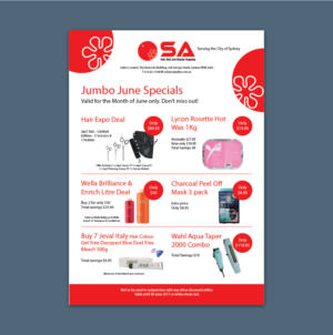 Hair and Beauty wholesaler Monthly Sales/Specials Flyer for the month of June  | Flyer Design by 3dwOrX