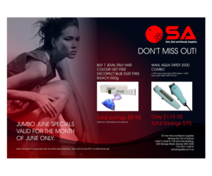 Hair and Beauty wholesaler Monthly Sales/Specials Flyer for the month of June  | Flyer Design by elveneclipse