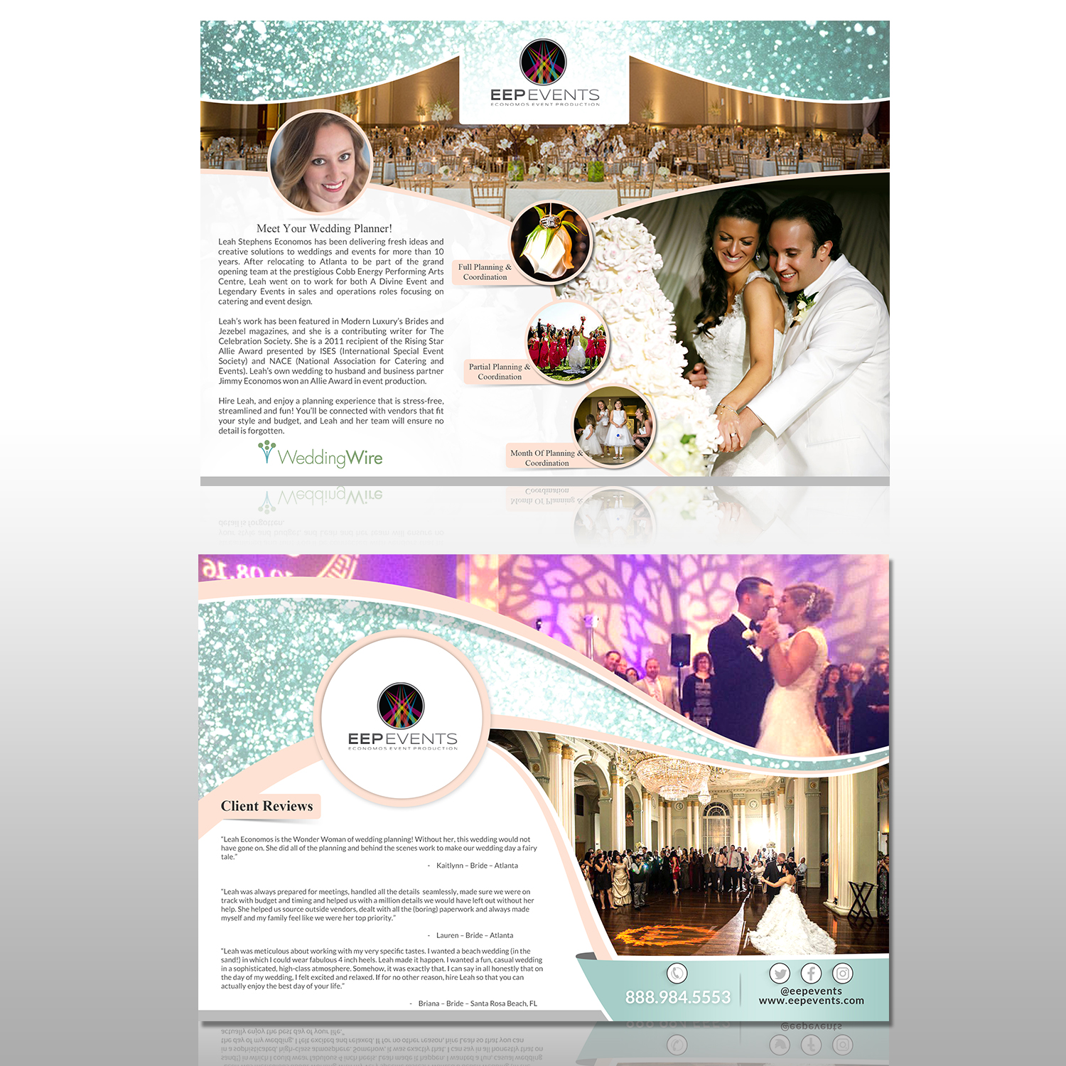feminine elegant wedding planner flyer design for leah economos by