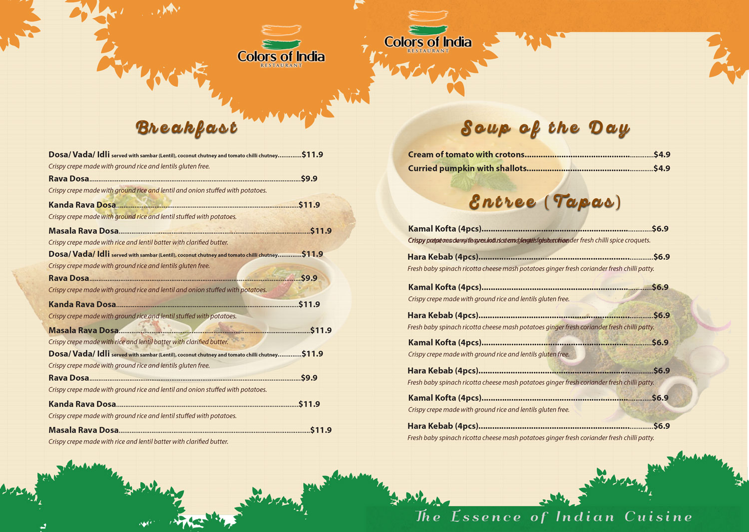 elegant professional indian restaurant menu design for a company indian restaurant menu design
