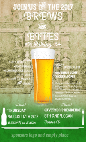 Upscale beer and food event for Colorado non-profit preserving Governor's Mansion | Poster Design by Marta van Eck