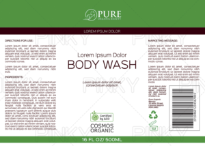 Pure Organic Beauty Product Labels for COSMOS certified skin care products | Label Design by Pinky 