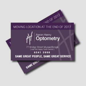 Aaron Henry Optometry "we are moving" - to be used as a business card size magnet
