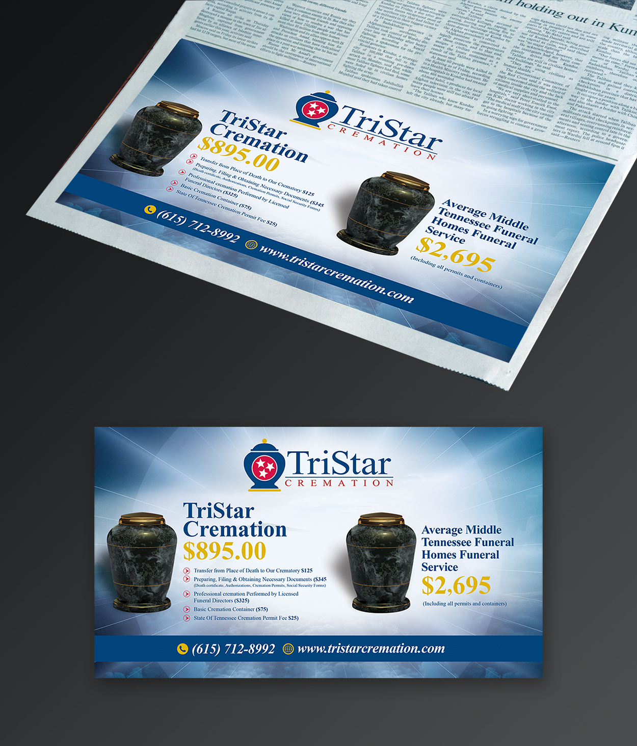 Newspaper Ad Design by SEBA DESIGN for Music City Mortuary | Design #16965065