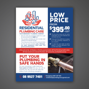 Flyer Design by Mariyam Khan for Residential Plumbing Care | Design: #15200151