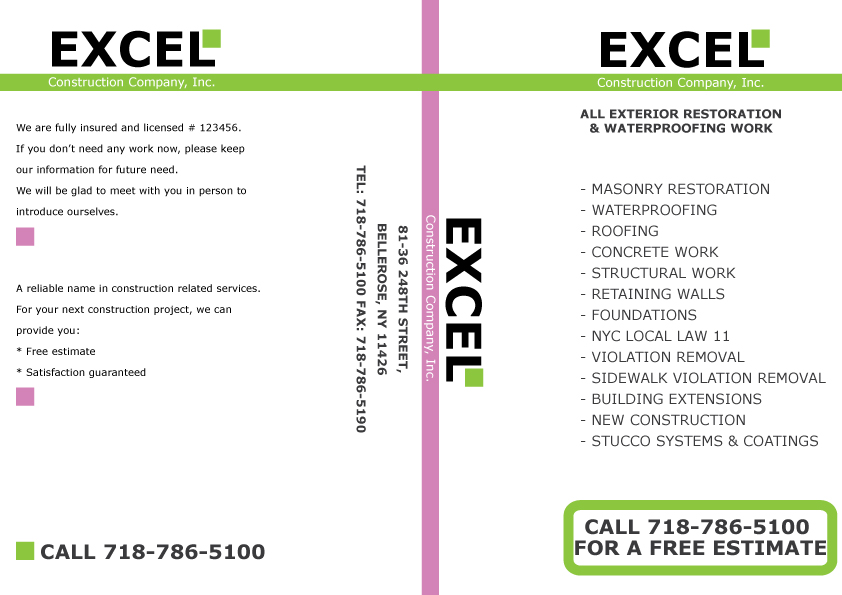 Brochure Design by STUDIOEL for Excel Construction Company Inc. | Design #38483