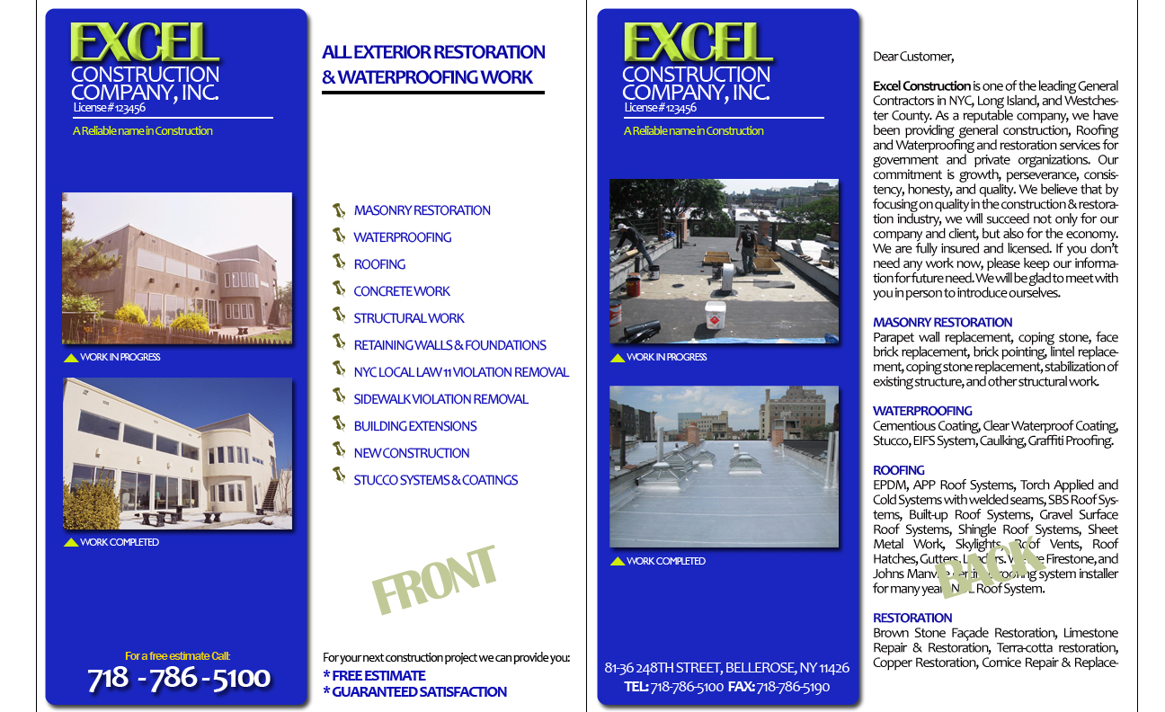 Brochure Design by Image Deziners for Excel Construction Company Inc. | Design #37790