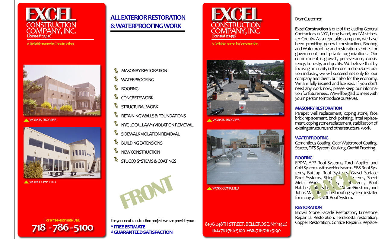 Brochure Design by Image Deziners for Excel Construction Company Inc. | Design #37792