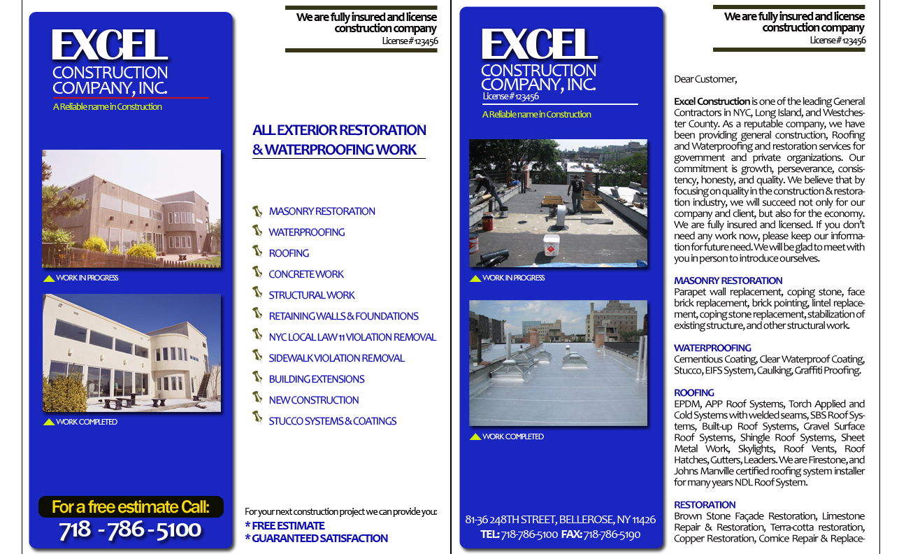 Brochure Design by Image Deziners for Excel Construction Company Inc. | Design #38203