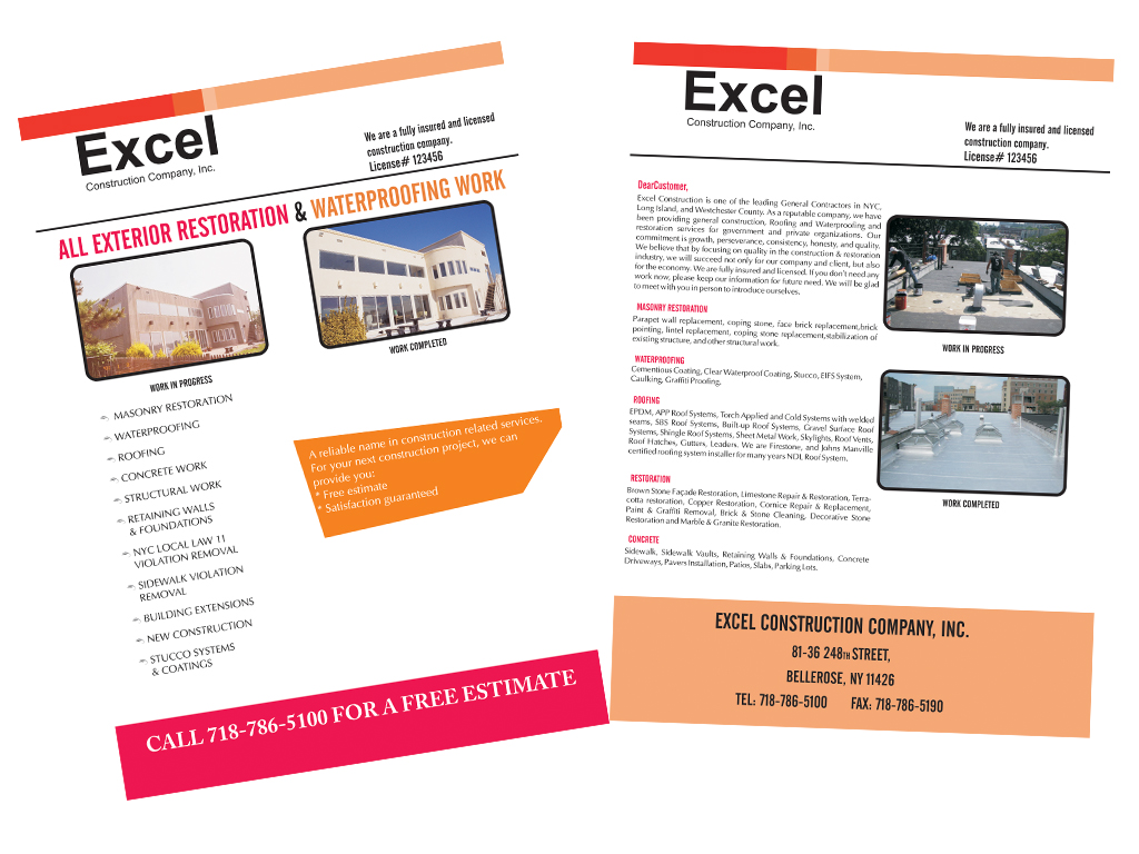 Brochure Design by achanta advertising for Excel Construction Company Inc. | Design #37246