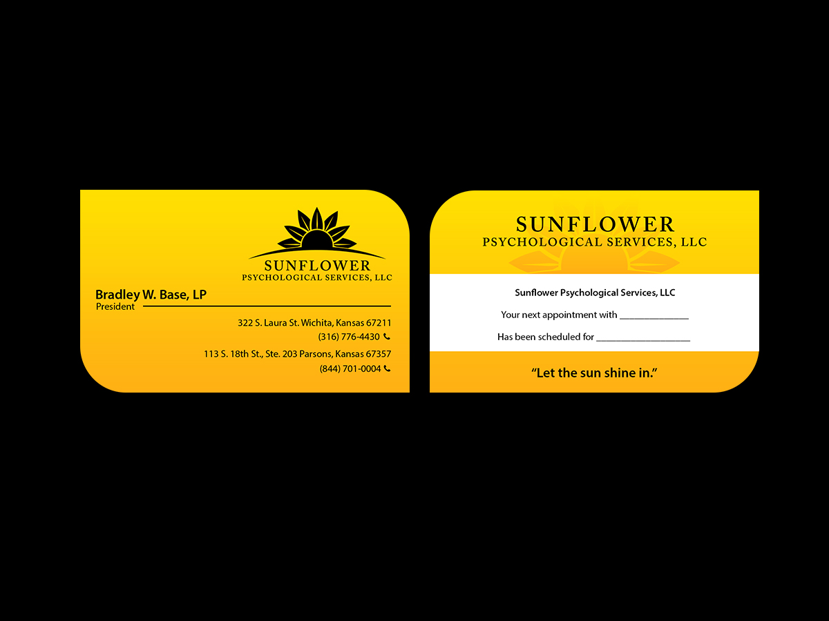 Design de Carte de Visite par Creations Box 2015 pour Sunflower Psychological Services, LLC | Design #15231203
