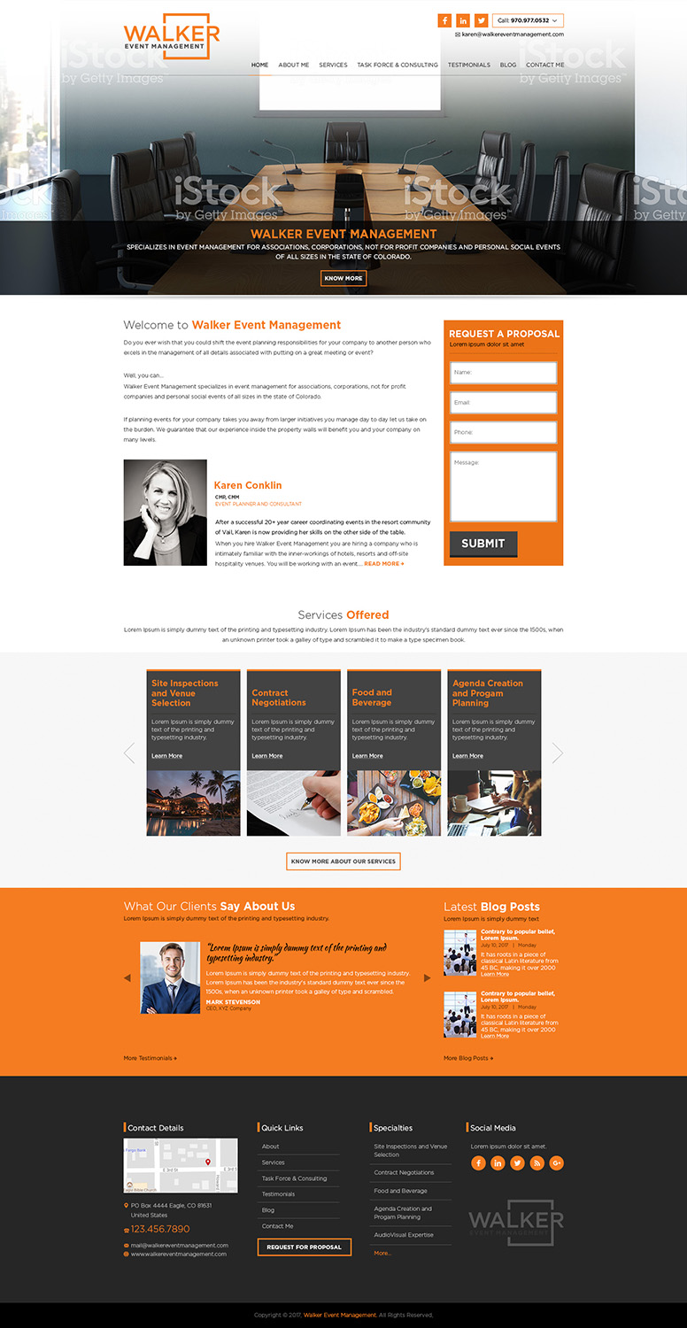 professional upmarket event planning web design for walker event event management website