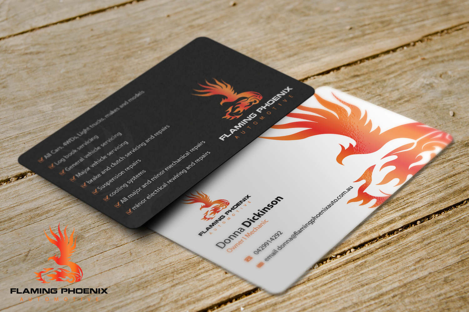 Business Card Design by Riz' for Flaming Phoenix Automotive | Design #15438825