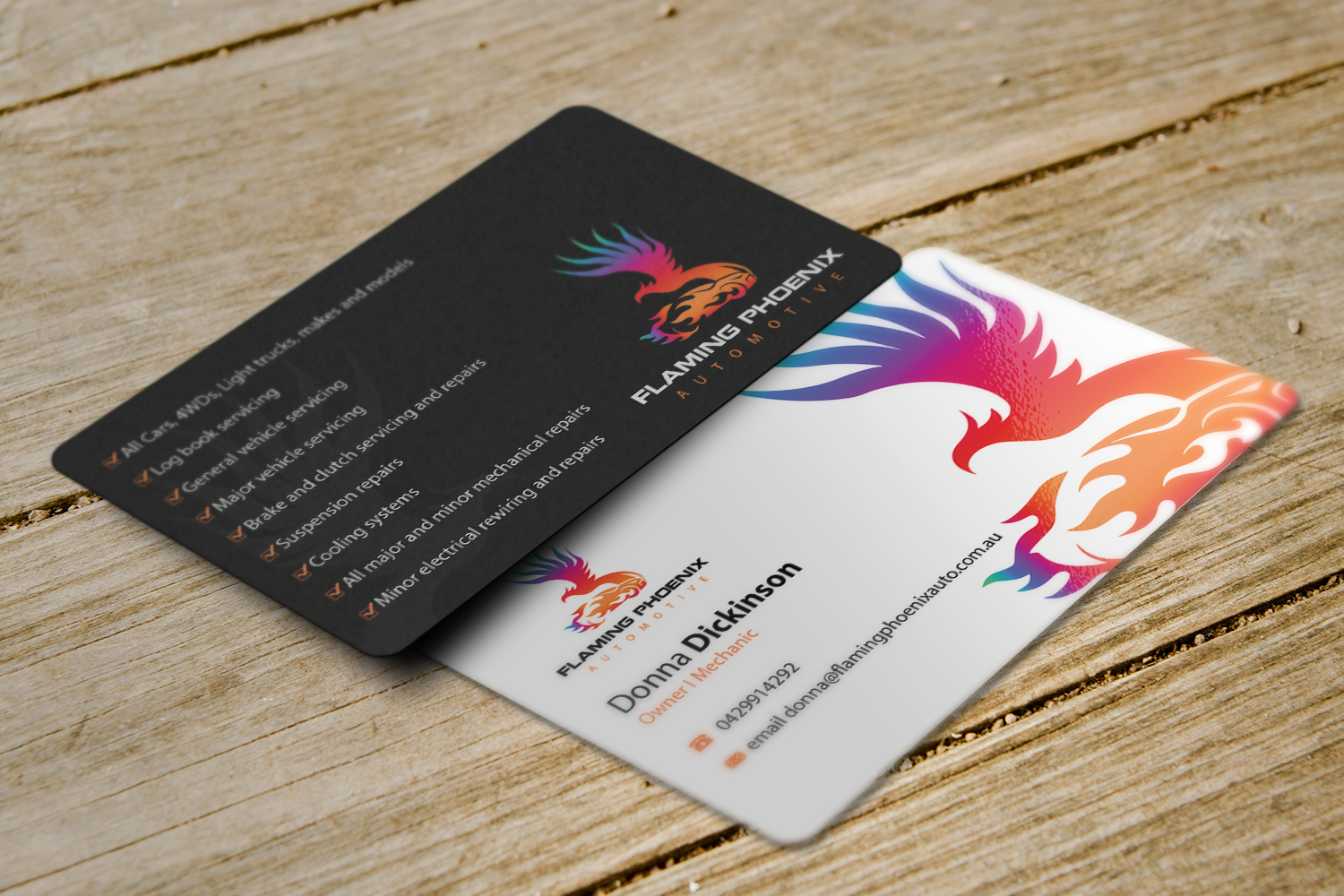 Business Card Design by Riz' for Flaming Phoenix Automotive | Design #15454485