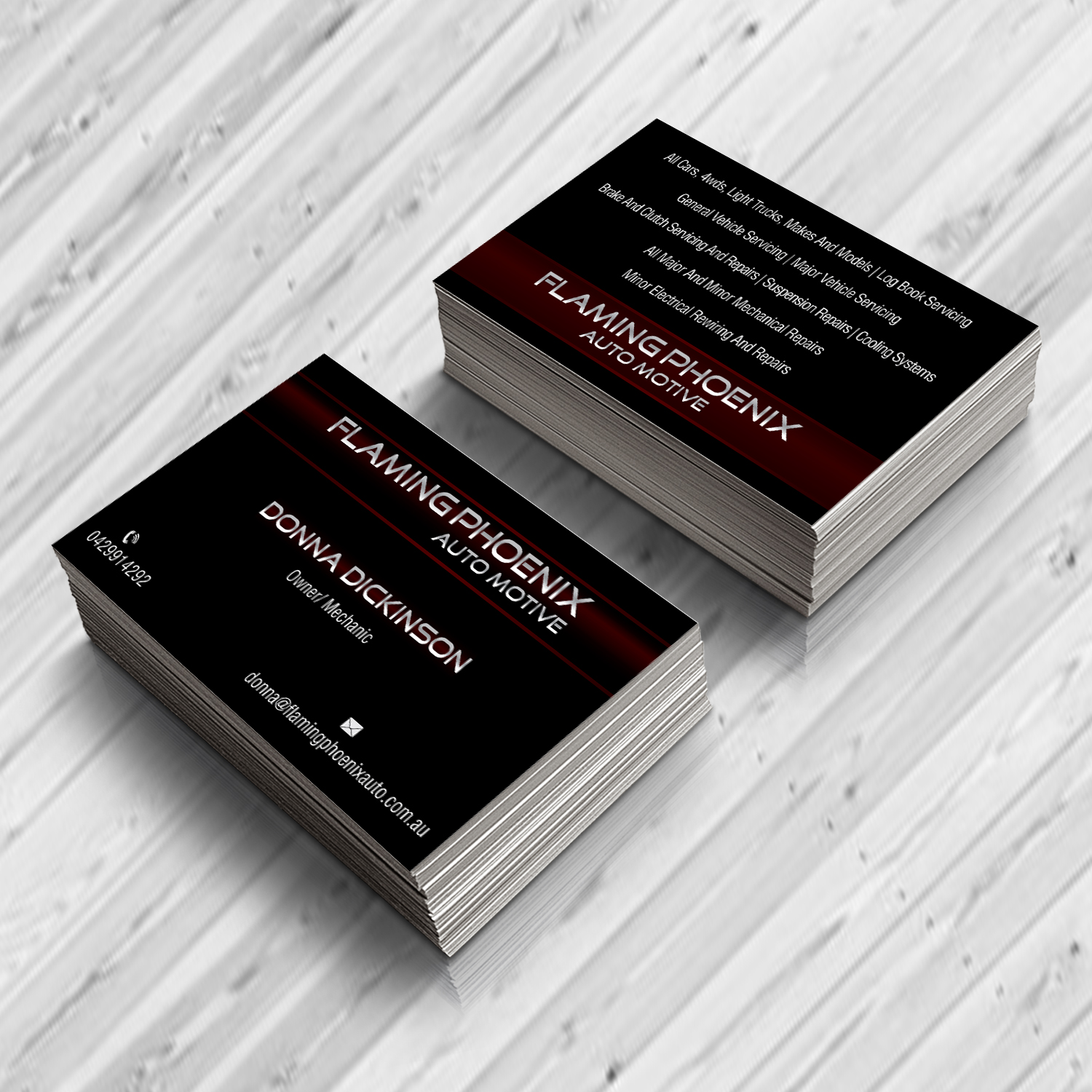 Business Card Design by Creative Jiniya for Flaming Phoenix Automotive | Design #15442130