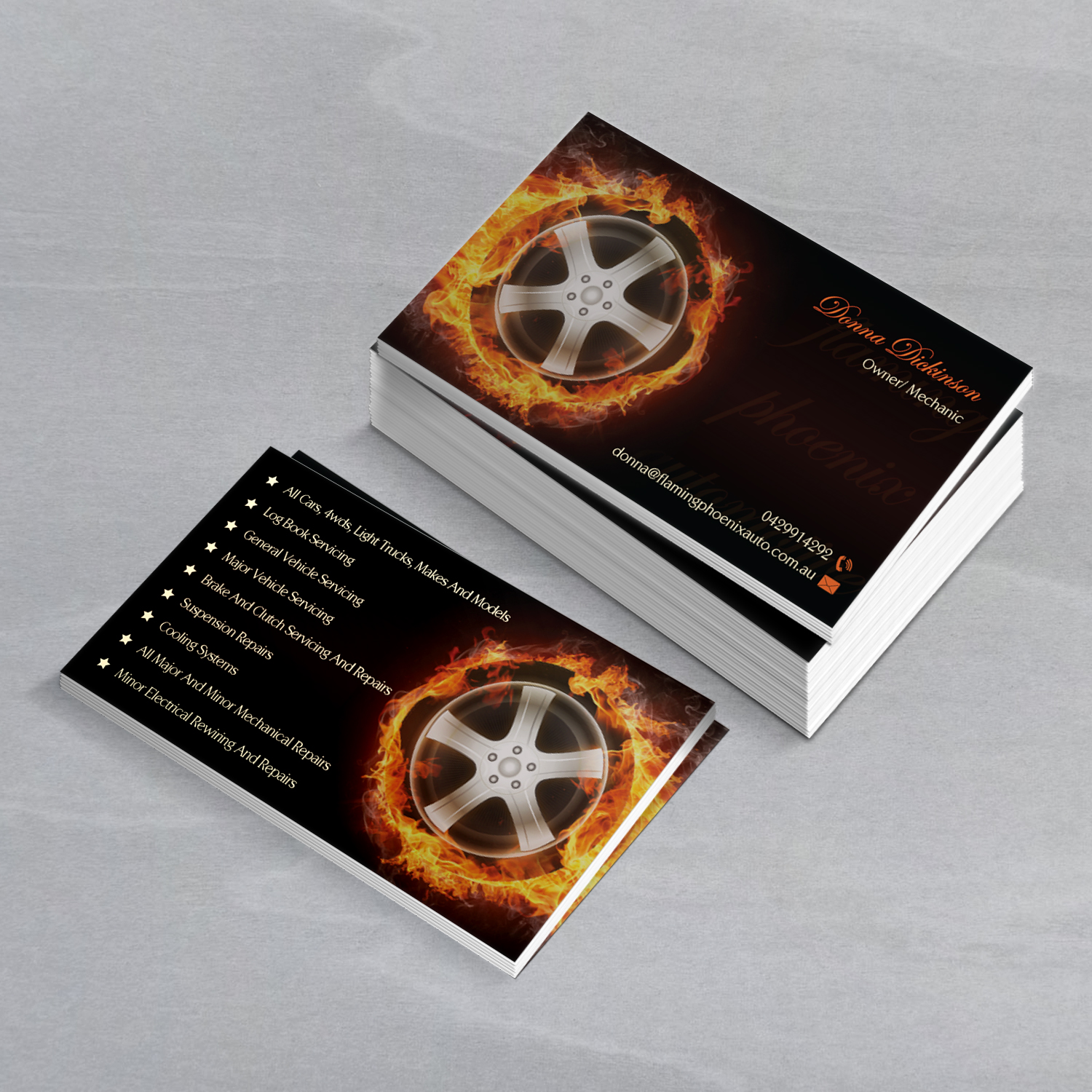Business Card Design by Creative Jiniya for Flaming Phoenix Automotive | Design #15442131
