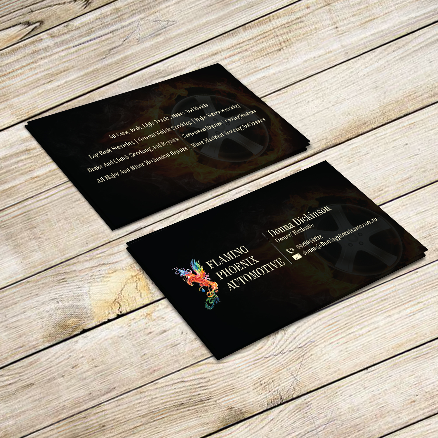 Business Card Design by Creative Jiniya for Flaming Phoenix Automotive | Design #15442132