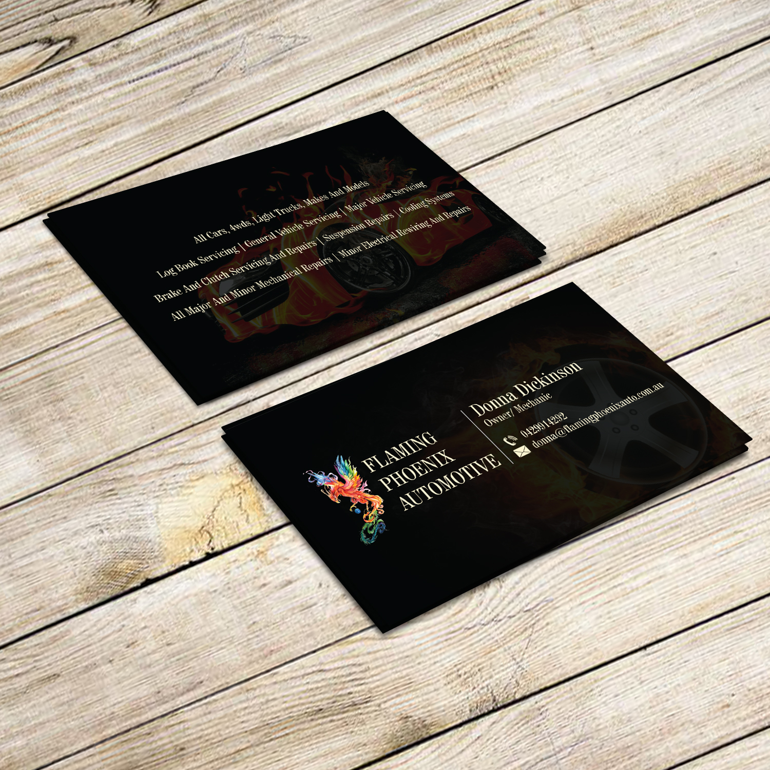 Business Card Design by Creative Jiniya for Flaming Phoenix Automotive | Design #15448322