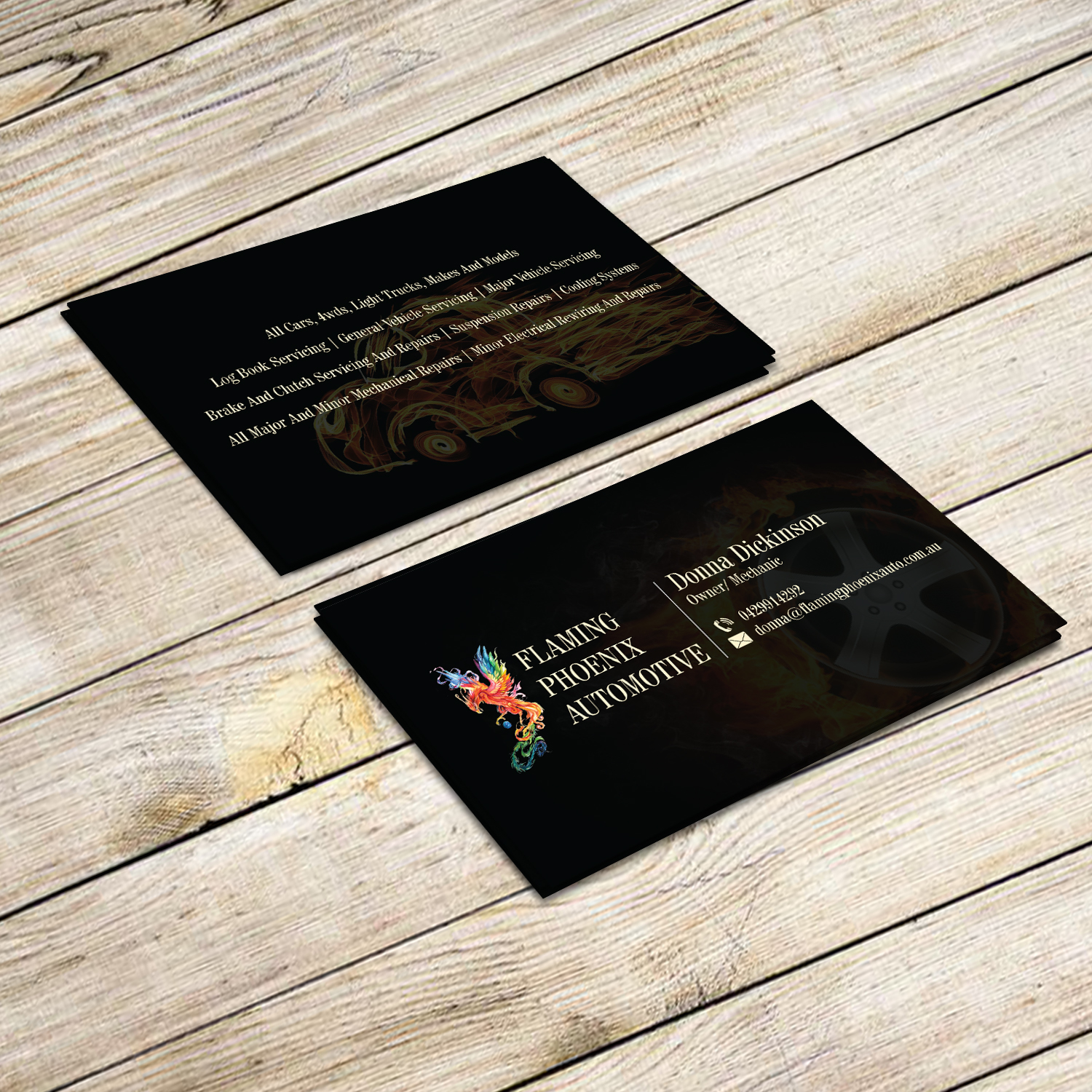 Business Card Design by Creative Jiniya for Flaming Phoenix Automotive | Design #15448326