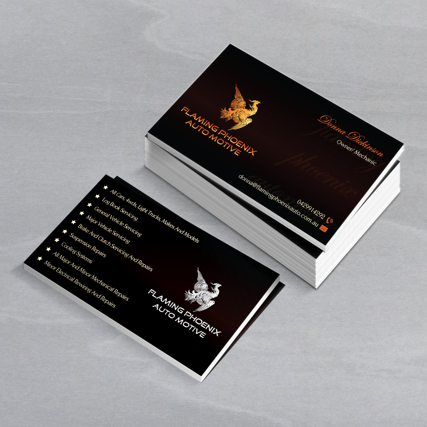 Business Card Design by Creative Jiniya for Flaming Phoenix Automotive | Design #15449063