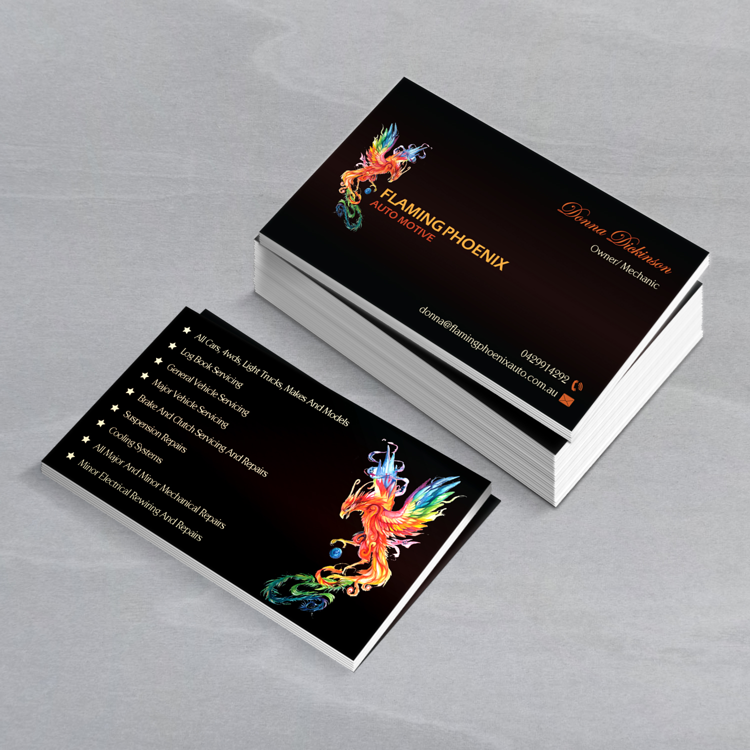 Business Card Design by Creative Jiniya for Flaming Phoenix Automotive | Design #15449064