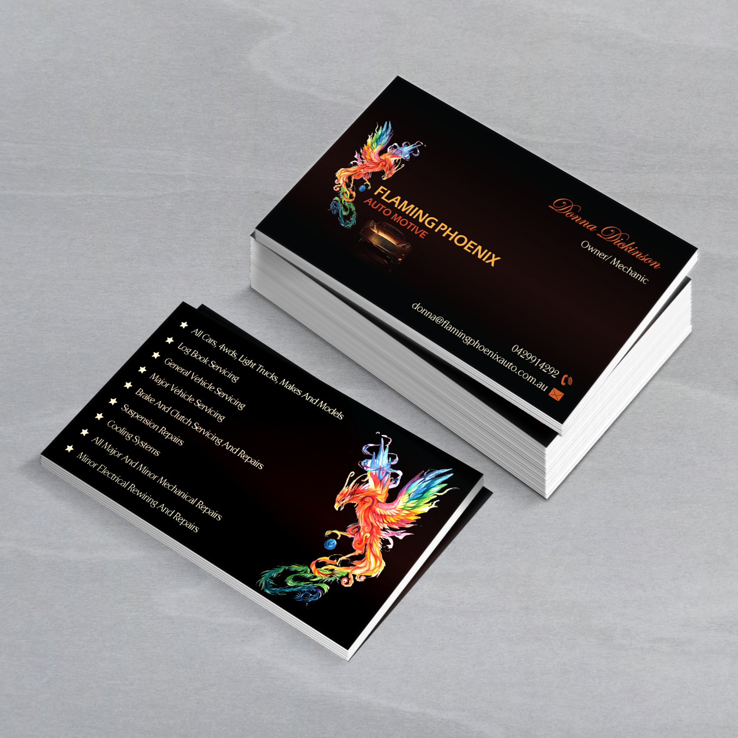 Business Card Design by Creative Jiniya for Flaming Phoenix Automotive | Design #15455837