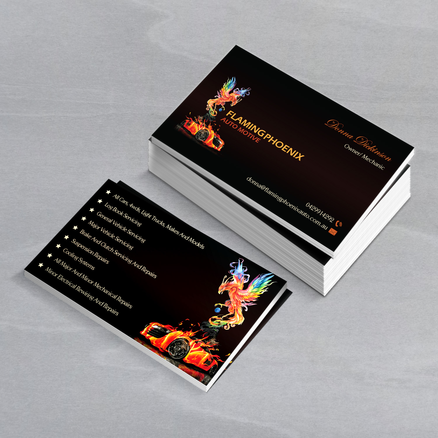 Business Card Design by Creative Jiniya for Flaming Phoenix Automotive | Design #15462446