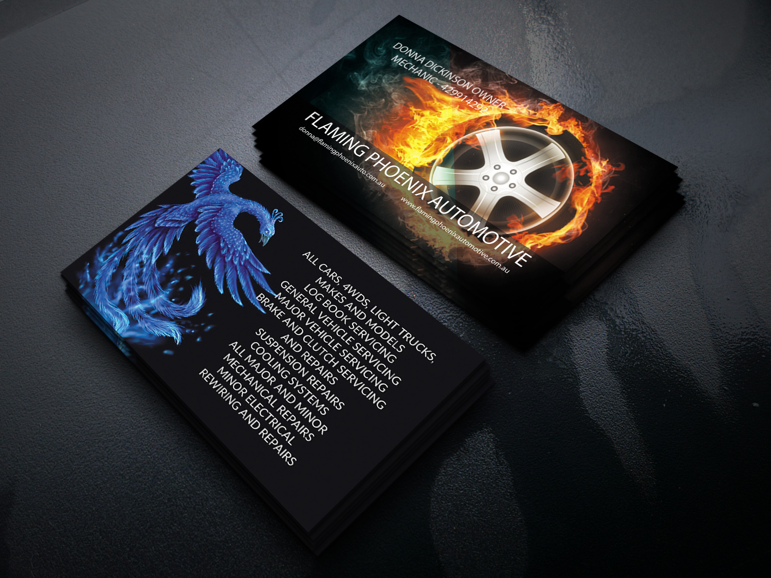 Business Card Design by shachibelani for Flaming Phoenix Automotive | Design #15558406