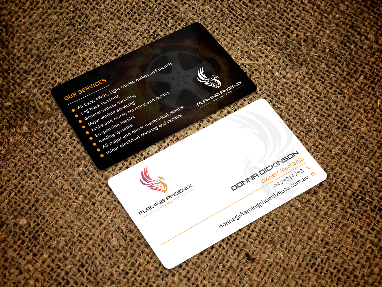 Business Card Design by Graphic Flame for Flaming Phoenix Automotive | Design #15454220