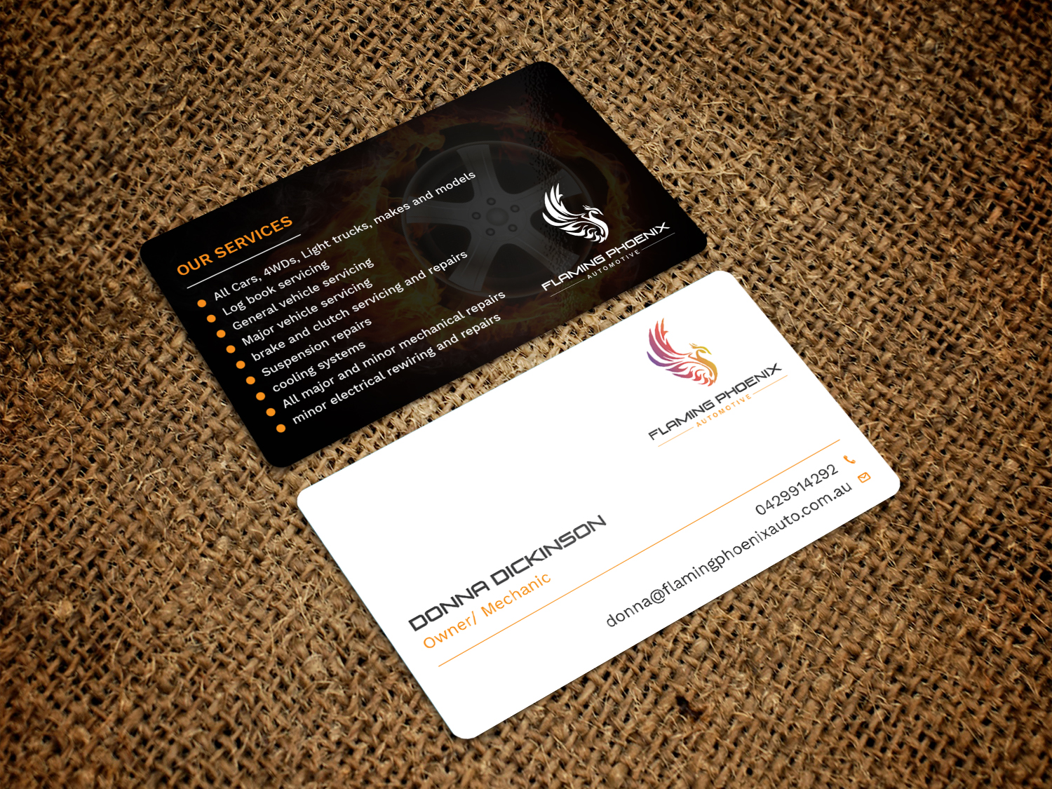 Business Card Design by Graphic Flame for Flaming Phoenix Automotive | Design #15454221