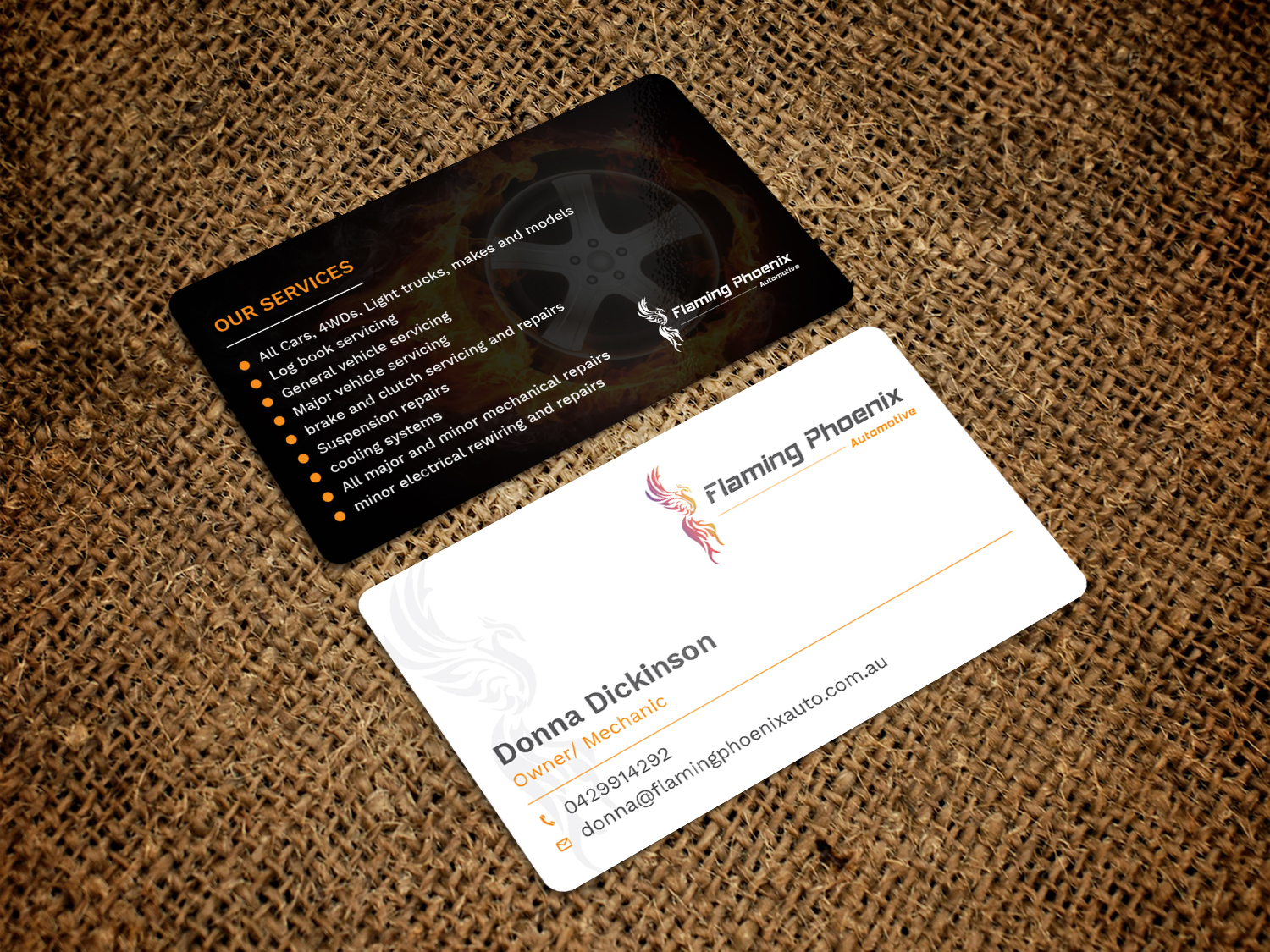 Business Card Design by Graphic Flame for Flaming Phoenix Automotive | Design #15454222