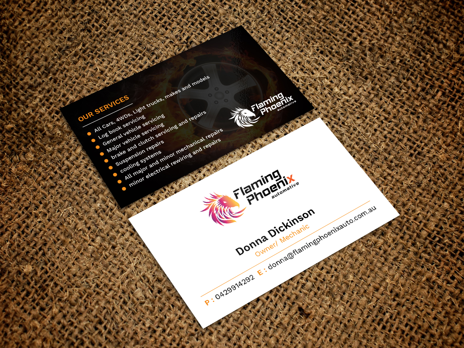 Business Card Design by Graphic Flame for Flaming Phoenix Automotive | Design #15454223