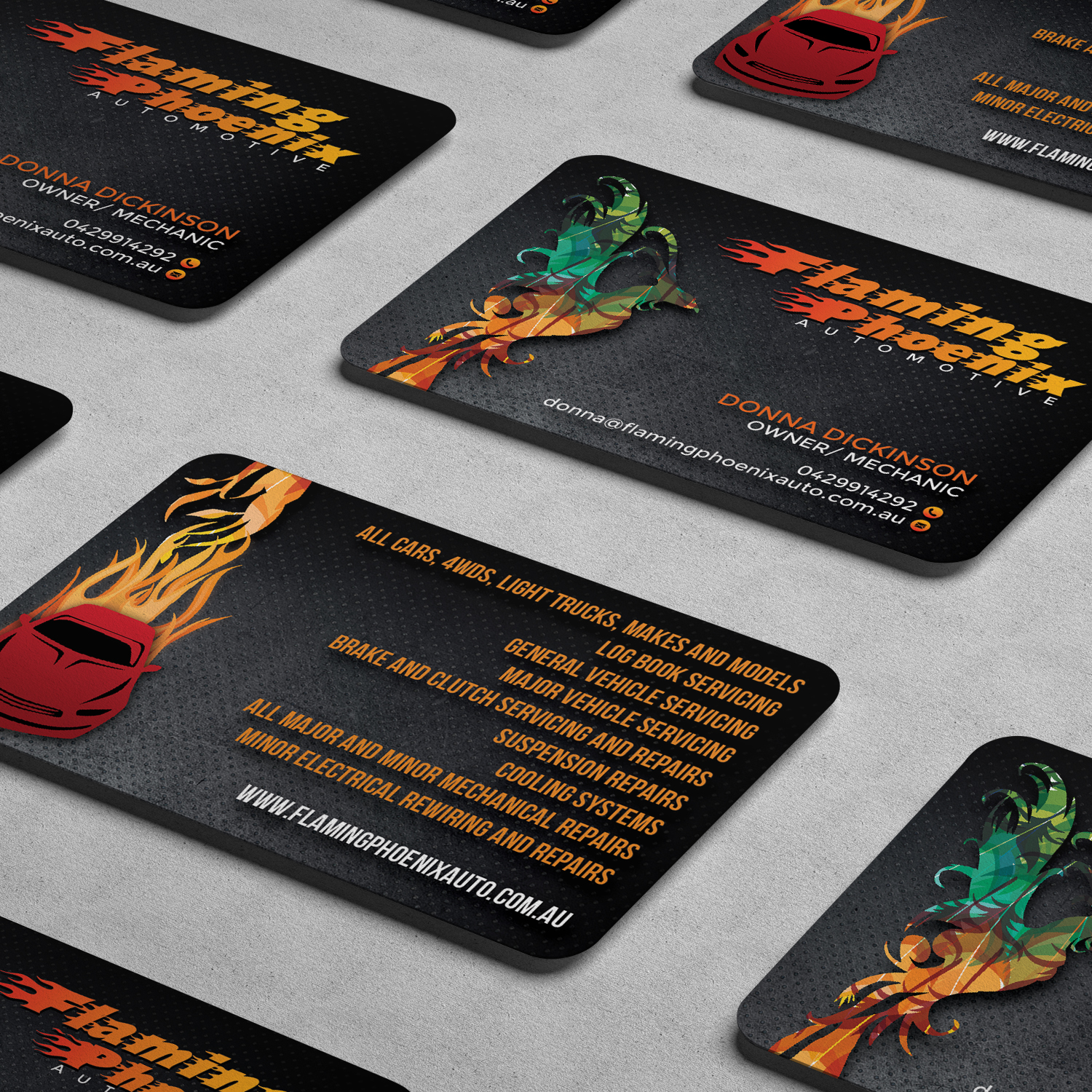 Business Card Design by infiniumtech for Flaming Phoenix Automotive | Design #15540410