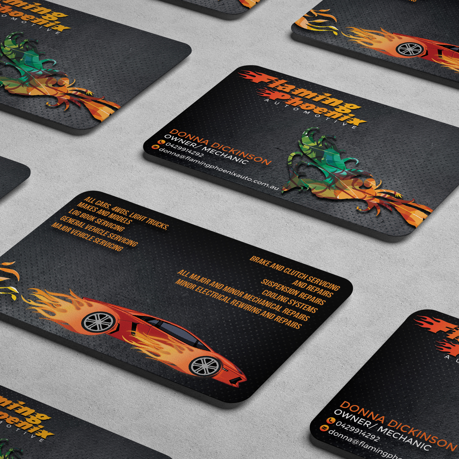 Business Card Design by infiniumtech for Flaming Phoenix Automotive | Design #15540470