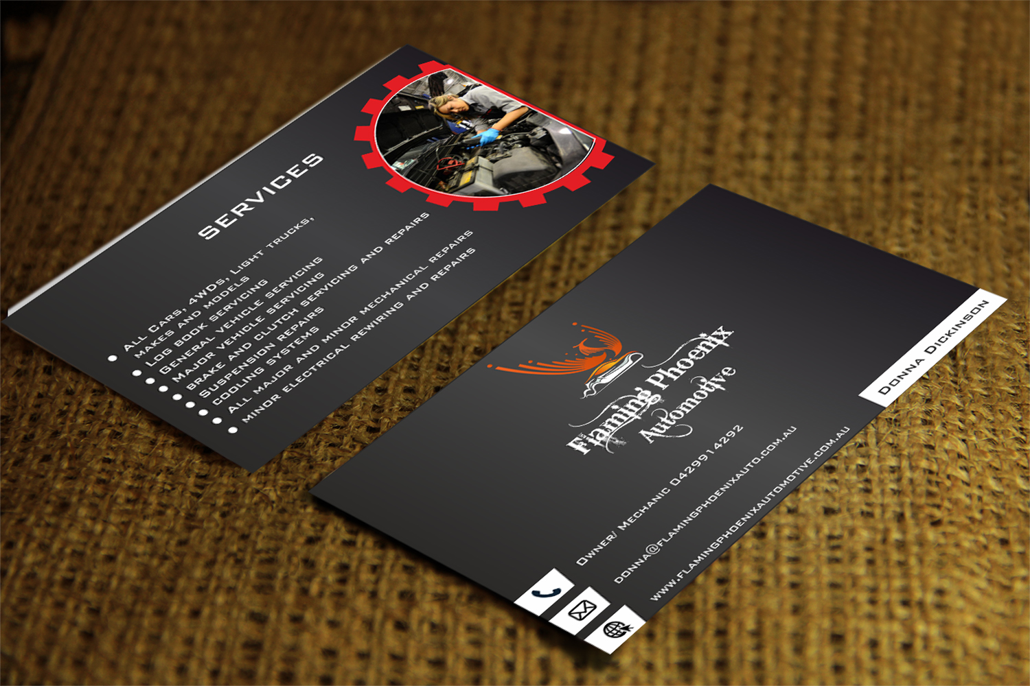Business Card Design by vishalsvachheta for Flaming Phoenix Automotive | Design #15554654
