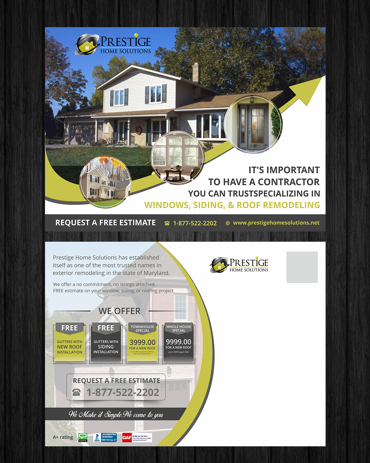 Postcard Design by ecorokerz for Prestige Home Solutions | Design #15273593