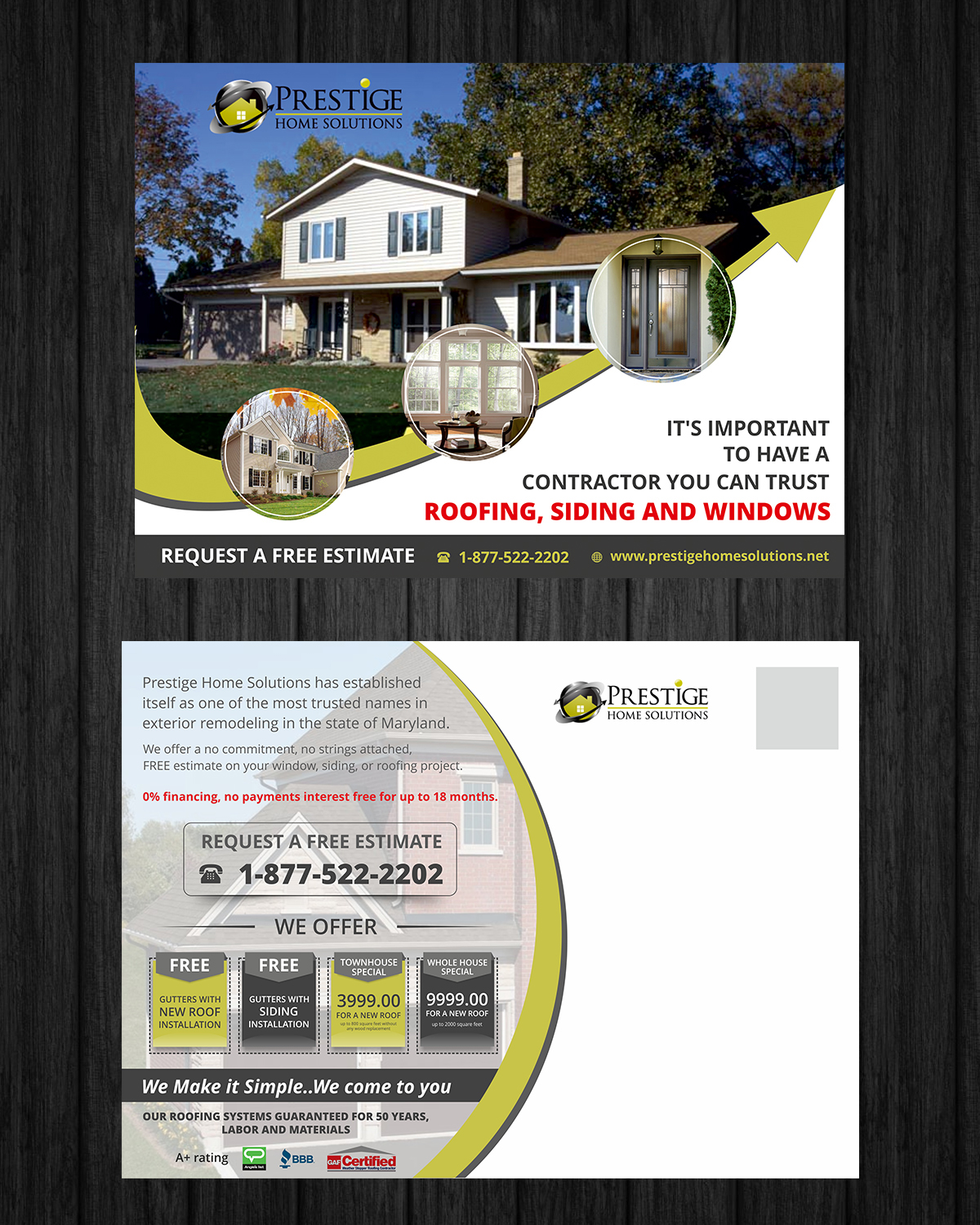 Postcard Design by ecorokerz for Prestige Home Solutions | Design #15323135