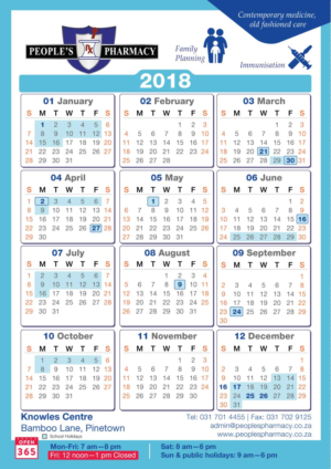 Peoples Pharmacy 2018 Calendar | Diseño de Impresos por Annie Creative Service