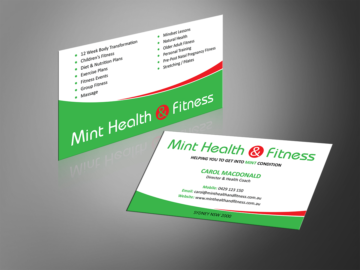 Modern Playful Business Card Design For Mint Health And Fitness Business Card Design By Mt For Cards Personal Training Group Fitness